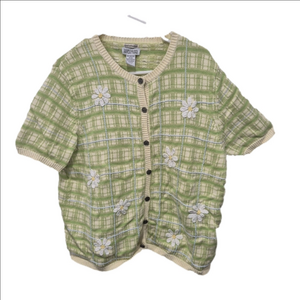 ​Vintage Northern Reflections Green Plaid Cardigan Embroidered Daisy Flor